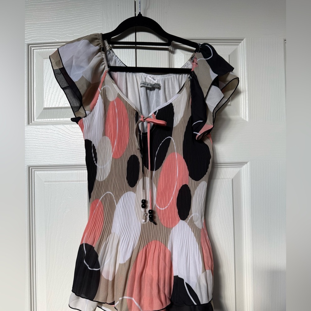 Signature by Larry Levine Pink, Black, and Cream Blouse
